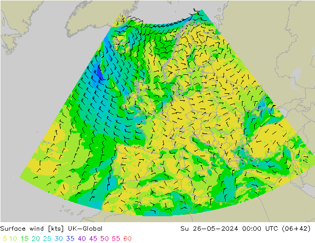 Vent 10 m UK-Global dim 26.05.2024 00 UTC