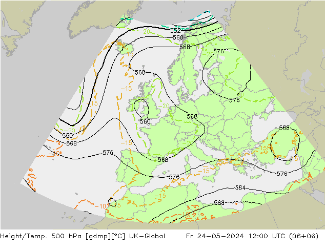 Height/Temp. 500 hPa UK-Global Fr 24.05.2024 12 UTC