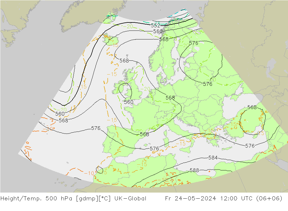 Height/Temp. 500 hPa UK-Global Fr 24.05.2024 12 UTC