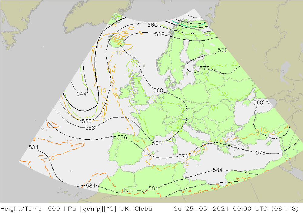 Height/Temp. 500 hPa UK-Global Sa 25.05.2024 00 UTC