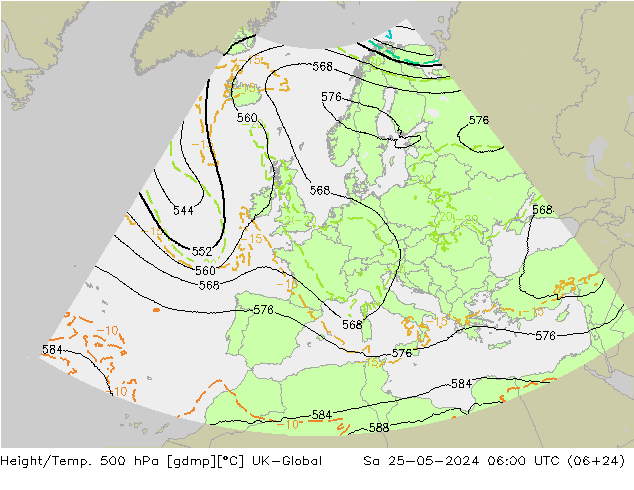 Yükseklik/Sıc. 500 hPa UK-Global Cts 25.05.2024 06 UTC