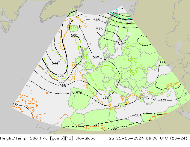 Height/Temp. 500 hPa UK-Global Sáb 25.05.2024 06 UTC