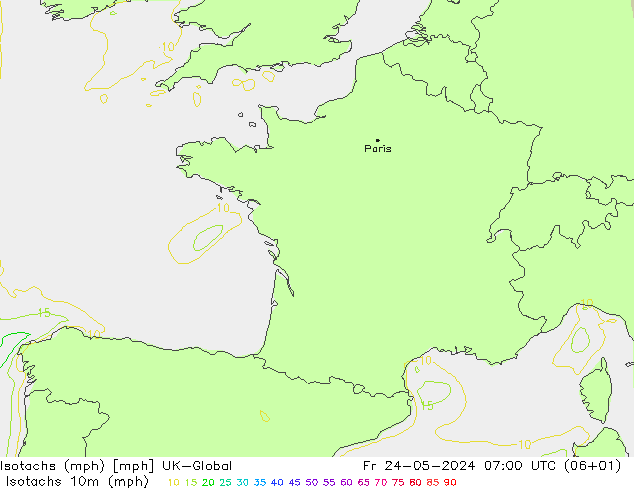 Isotachen (mph) UK-Global vr 24.05.2024 07 UTC