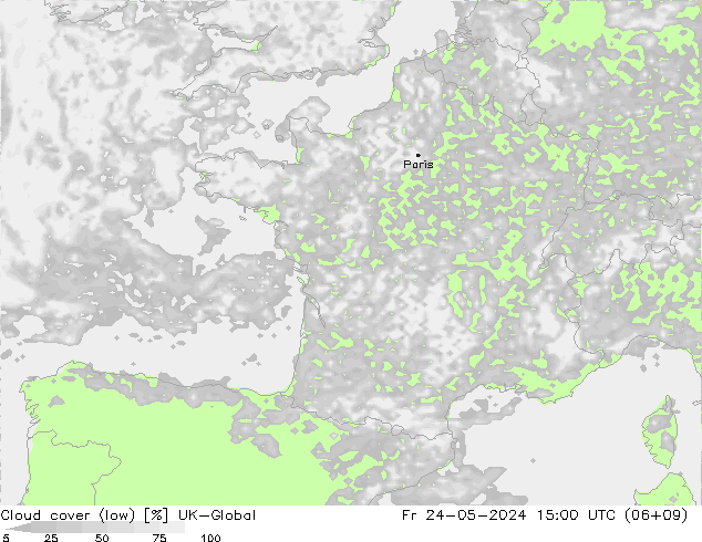 Bewolking (Laag) UK-Global vr 24.05.2024 15 UTC