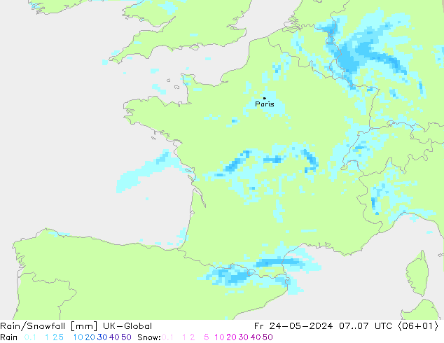 Rain/Snowfall UK-Global Fr 24.05.2024 07 UTC