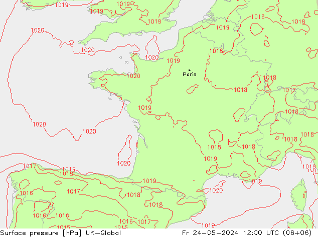 Atmosférický tlak UK-Global Pá 24.05.2024 12 UTC