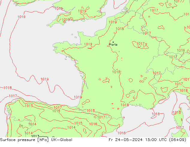 Surface pressure UK-Global Fr 24.05.2024 15 UTC