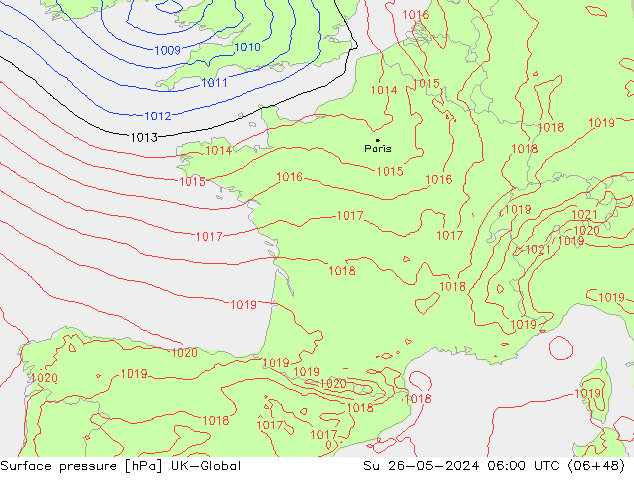 Atmosférický tlak UK-Global Ne 26.05.2024 06 UTC