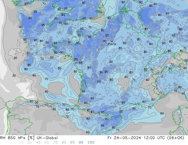RH 850 hPa UK-Global ven 24.05.2024 12 UTC