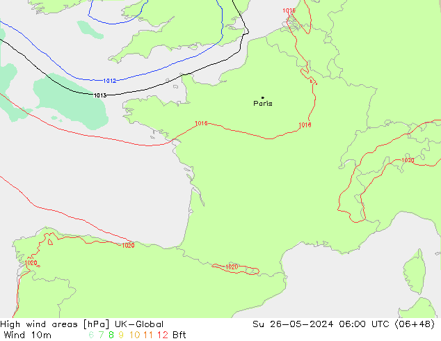 High wind areas UK-Global Su 26.05.2024 06 UTC