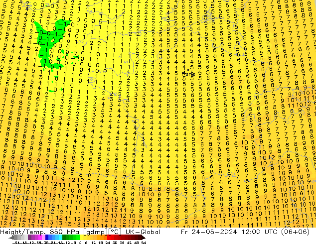 Height/Temp. 850 hPa UK-Global Fr 24.05.2024 12 UTC