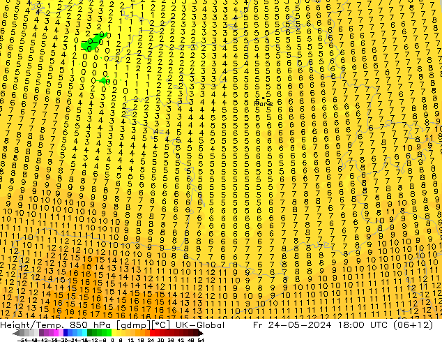 Géop./Temp. 850 hPa UK-Global ven 24.05.2024 18 UTC