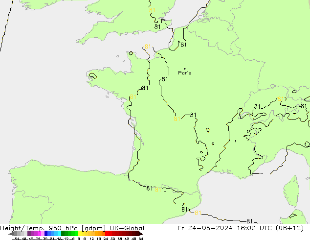 Height/Temp. 950 hPa UK-Global Fr 24.05.2024 18 UTC