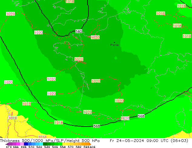 Thck 500-1000hPa UK-Global ven 24.05.2024 09 UTC