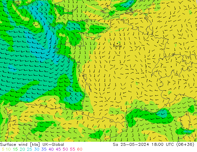 Surface wind UK-Global Sa 25.05.2024 18 UTC