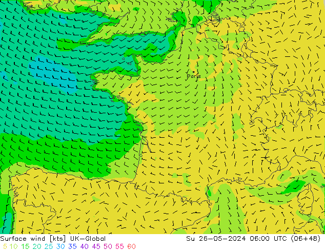 Surface wind UK-Global Su 26.05.2024 06 UTC