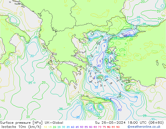 Eşrüzgar Hızları (km/sa) UK-Global Paz 26.05.2024 18 UTC