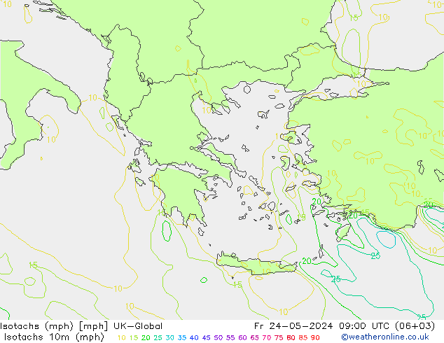 Isotachs (mph) UK-Global Fr 24.05.2024 09 UTC