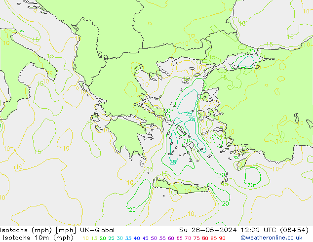 Isotachs (mph) UK-Global dom 26.05.2024 12 UTC