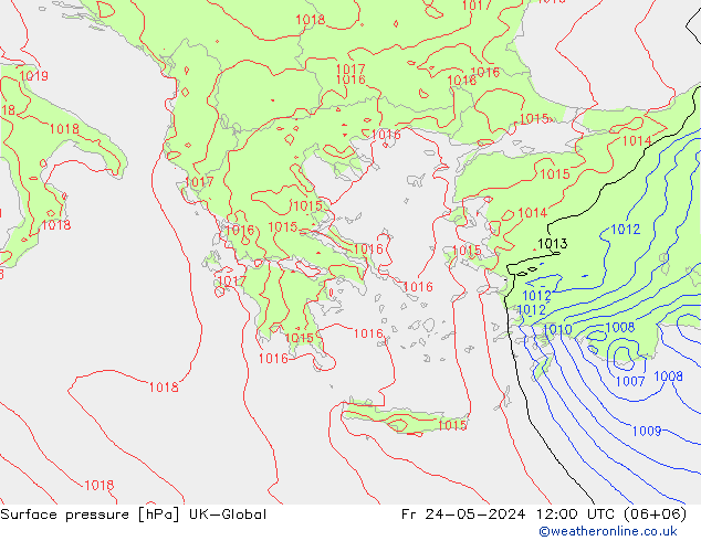 Presión superficial UK-Global vie 24.05.2024 12 UTC