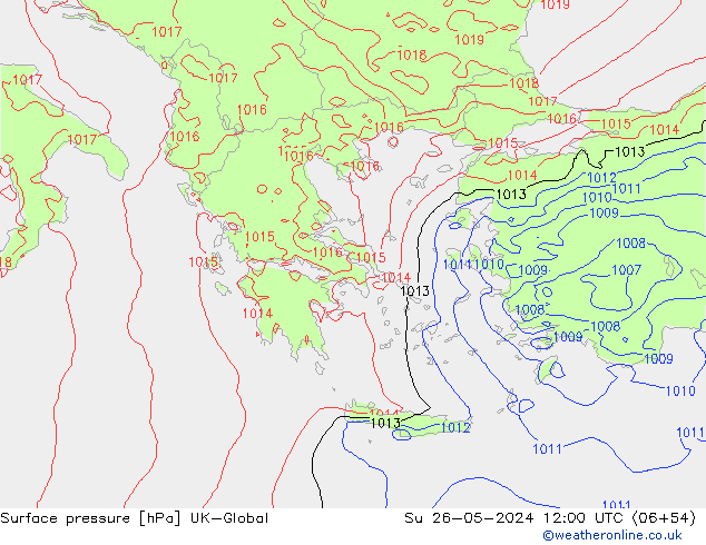 Luchtdruk (Grond) UK-Global zo 26.05.2024 12 UTC