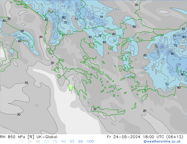 RH 850 hPa UK-Global Fr 24.05.2024 18 UTC