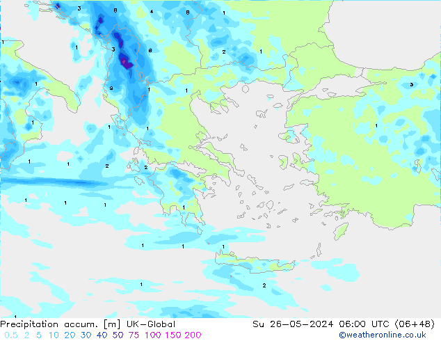 Precipitation accum. UK-Global dom 26.05.2024 06 UTC