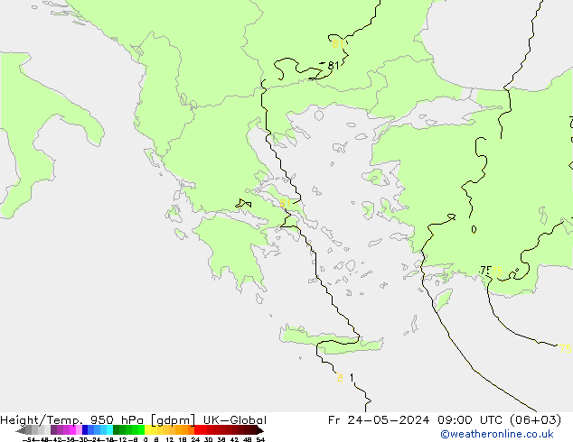 Height/Temp. 950 hPa UK-Global Fr 24.05.2024 09 UTC