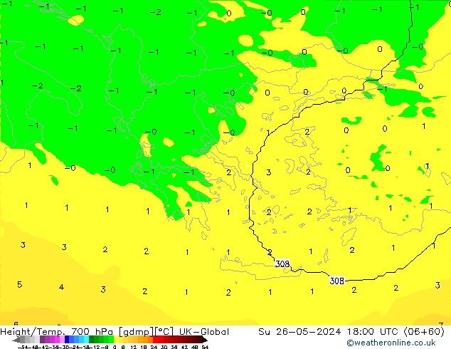 Height/Temp. 700 hPa UK-Global Su 26.05.2024 18 UTC