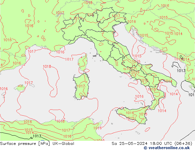 Surface pressure UK-Global Sa 25.05.2024 18 UTC