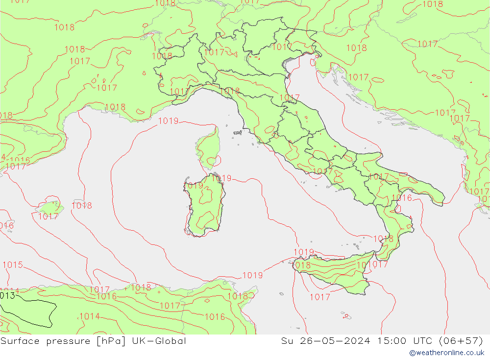 Atmosférický tlak UK-Global Ne 26.05.2024 15 UTC