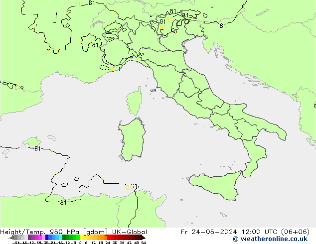 Height/Temp. 950 hPa UK-Global Fr 24.05.2024 12 UTC