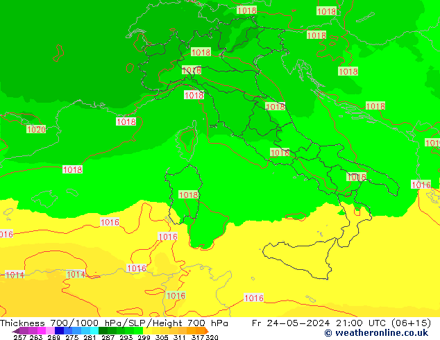 Thck 700-1000 hPa UK-Global Fr 24.05.2024 21 UTC