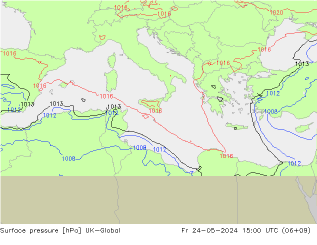 Surface pressure UK-Global Fr 24.05.2024 15 UTC