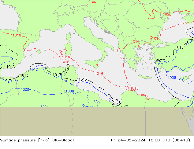 Luchtdruk (Grond) UK-Global vr 24.05.2024 18 UTC