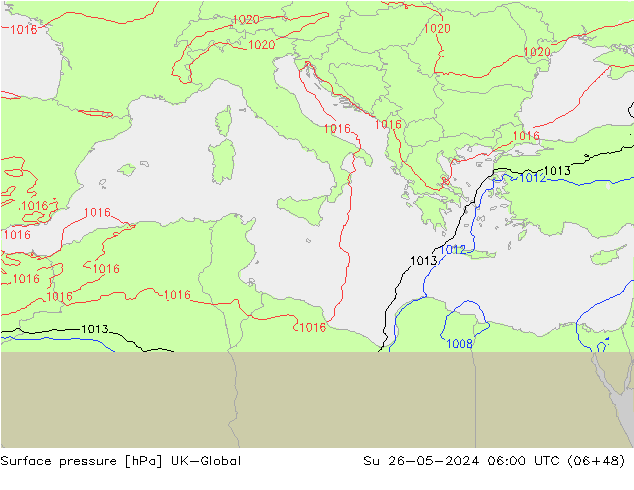 Surface pressure UK-Global Su 26.05.2024 06 UTC