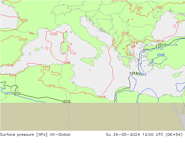 Surface pressure UK-Global Su 26.05.2024 12 UTC