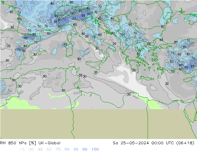 RH 850 hPa UK-Global Sa 25.05.2024 00 UTC