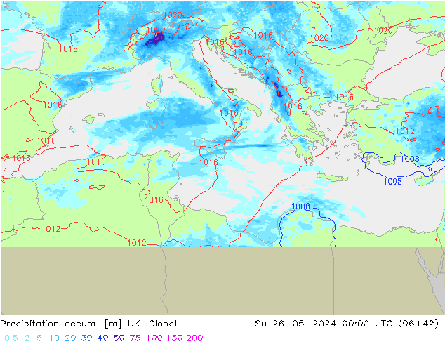 Precipitation accum. UK-Global Su 26.05.2024 00 UTC