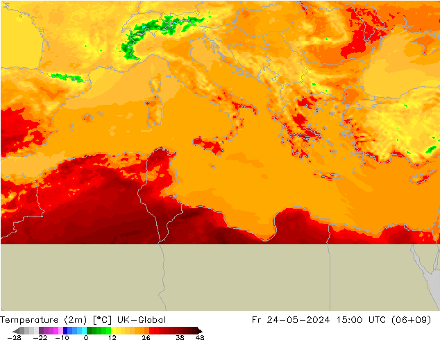 Temperature (2m) UK-Global Fr 24.05.2024 15 UTC