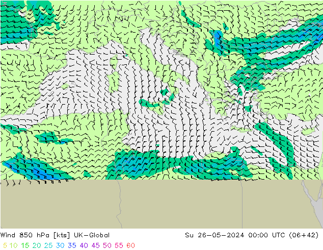 Wind 850 hPa UK-Global Su 26.05.2024 00 UTC