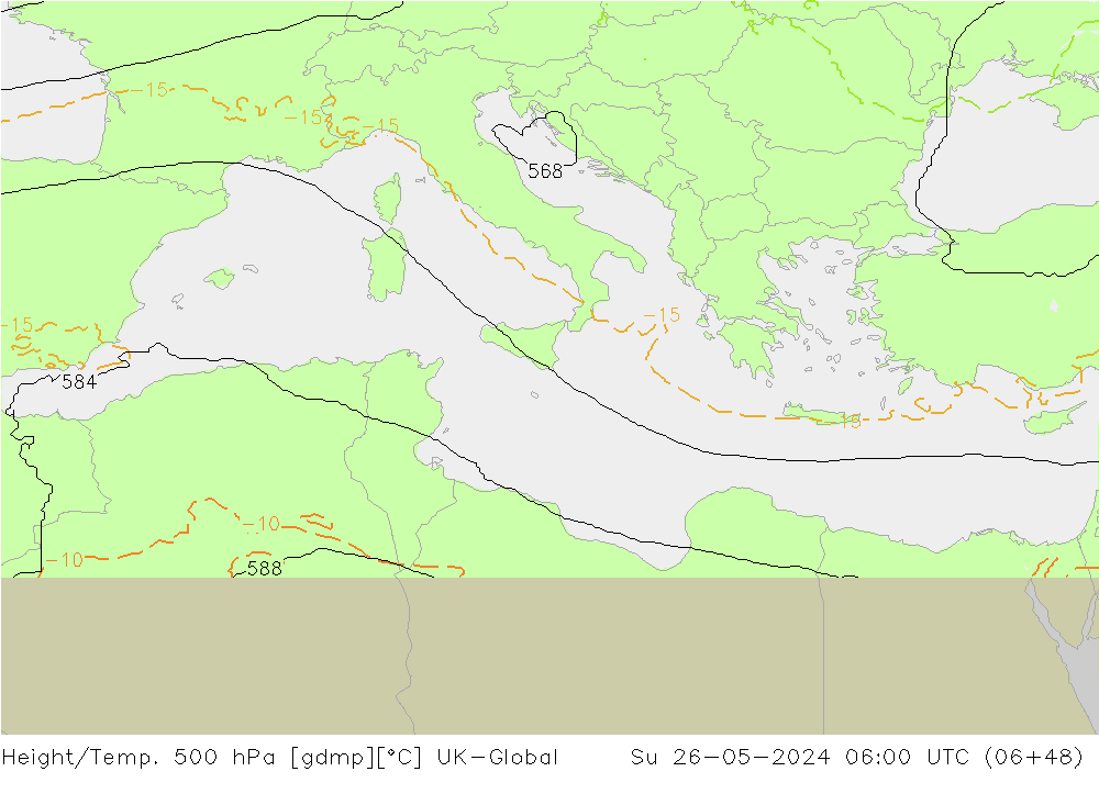 Hoogte/Temp. 500 hPa UK-Global zo 26.05.2024 06 UTC