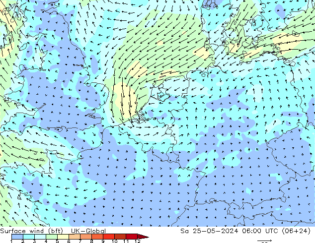 Surface wind (bft) UK-Global Sa 25.05.2024 06 UTC