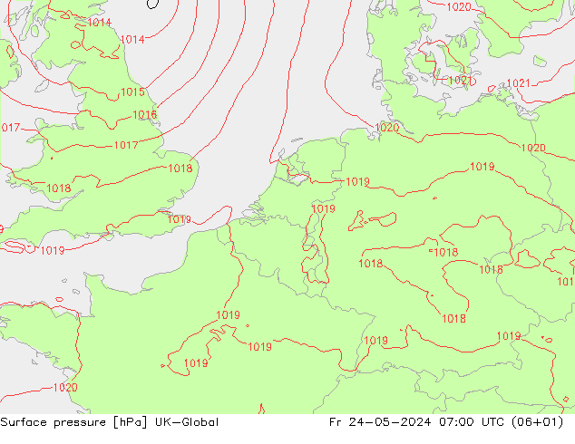 Luchtdruk (Grond) UK-Global vr 24.05.2024 07 UTC