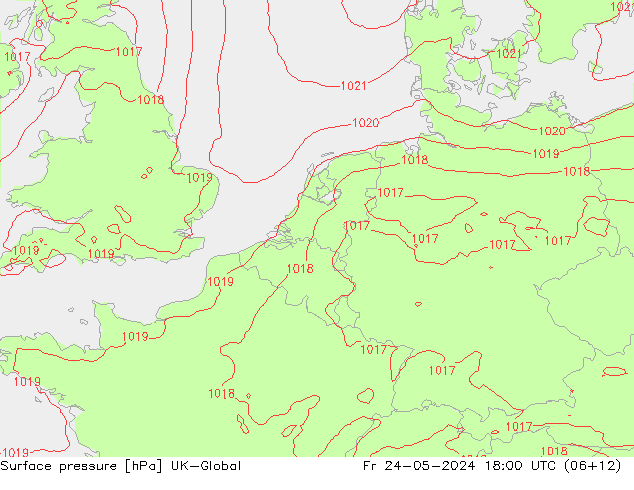 Presión superficial UK-Global vie 24.05.2024 18 UTC