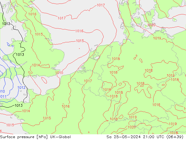 приземное давление UK-Global сб 25.05.2024 21 UTC