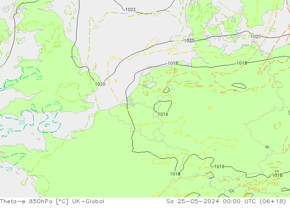Theta-e 850hPa UK-Global Cts 25.05.2024 00 UTC