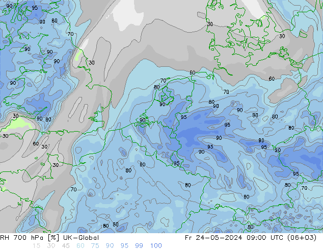 RH 700 hPa UK-Global Fr 24.05.2024 09 UTC