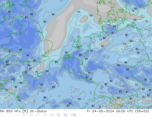 RH 850 hPa UK-Global Sex 24.05.2024 09 UTC