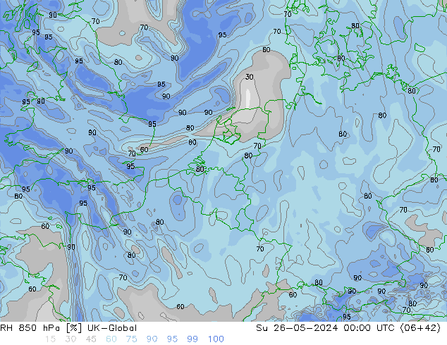 RH 850 hPa UK-Global Su 26.05.2024 00 UTC